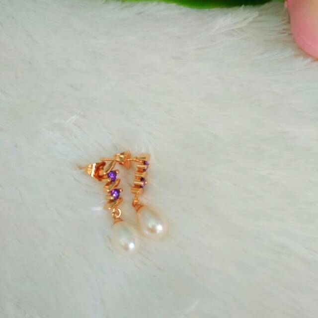 Anting Tusuk Rhodium Mutiara Air Tawar Asli