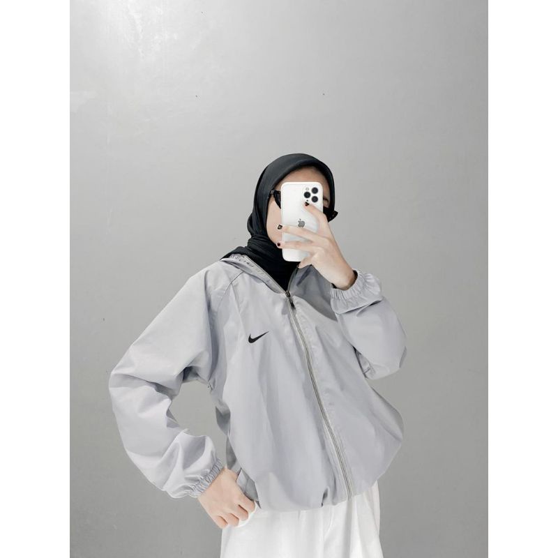 Jaket Olahraga Parasut Pria dan Wanita , Sauna Suit, Jogging, Lari, Bersepeda, Despo, Gym Fitnes, Senam, Pria dan Wanita-ABU TUA NIKE