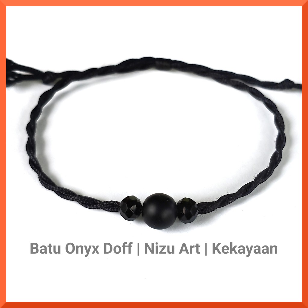Gelang Cowok Cewek Batu Onyx Hitam Doff Tali  Handmade