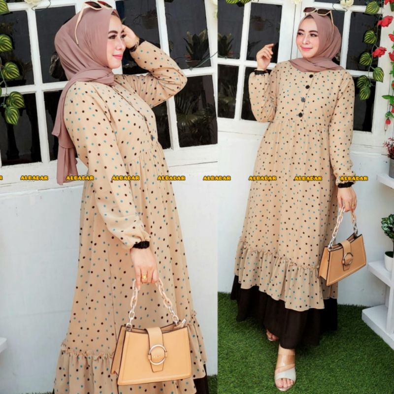 [ BISA COD] GAMIS CERUTY BABYDOLL MOTIF POLKADOT KANCING REMPEL BAWAH, DRESS CERUTY POLKADOT MODEL TERBARU 2021 BY AL BADDAR