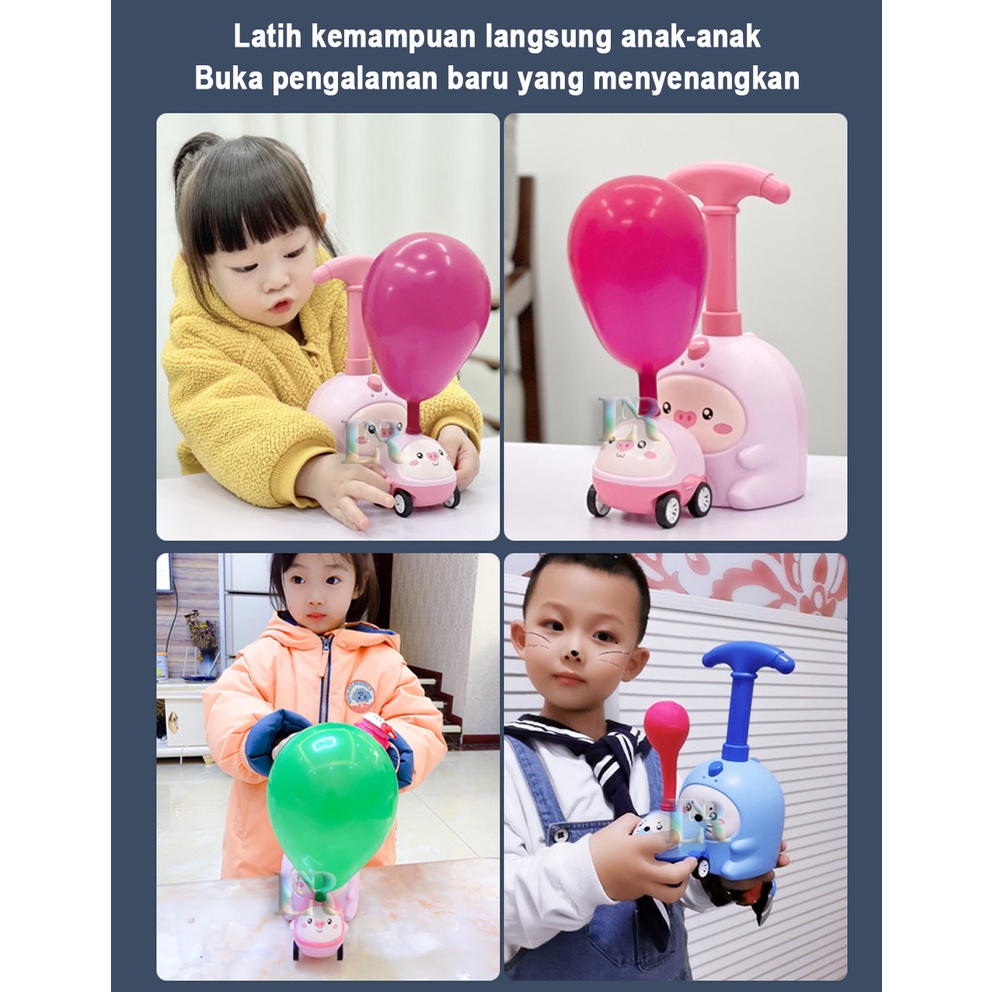 Mainan Edukasi Anak Pompa Balon Tangan Berbentuk Mobil Warna - Warni dengan Karakter Lucu Pumping Baloon Menara Peluncur Balon