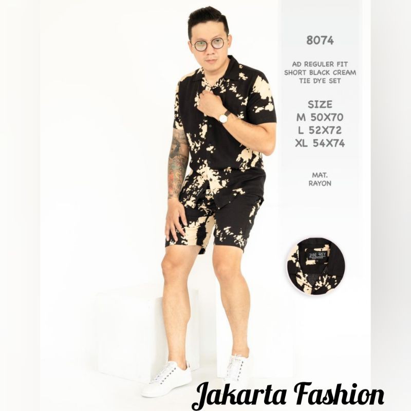 Set Piyama Tie dye Pria Setelan Pria Piyama Rayon Black Tiedye Shirt Baju tidur Santai Pria Pajamas