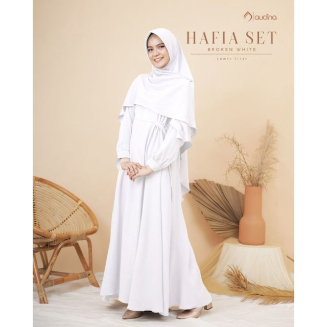 GAMIS HAFIA PUTIH BROKEN WHITE SET KHIMAR || AUDINA