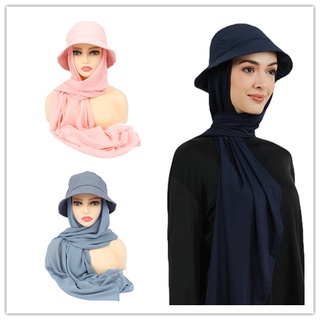 【COD】Hijab Chiffon Muslim Dengan Bucket Hat / Topi Bucket Dengan Tudung Chiffon Shawl