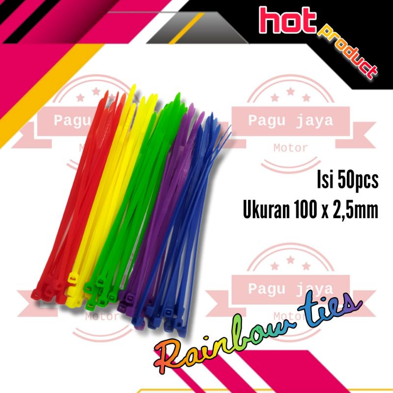 Kabel ties ukuran 2.5 x 100 isi 50 biji 5 warna rainbow ties tali kabel plastik pendek biasa untuk tali segala macam awet kuat tahan lama