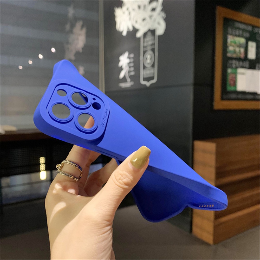 Soft Case Bahan Silikon Shockproof Warna Biru Matte Polos Untuk iPhone 13 12 11 Pro Max