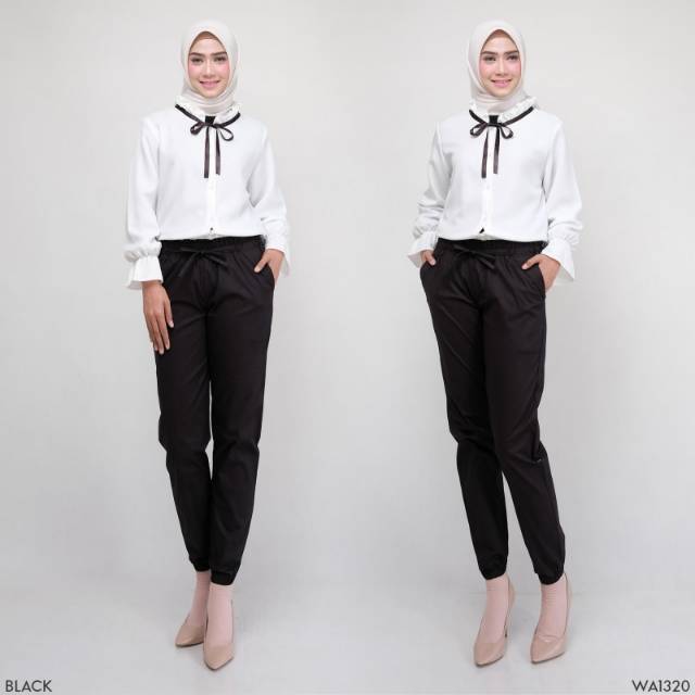 CELANA JOGGER WANITA BLACK WHITE WOMEN PANTS