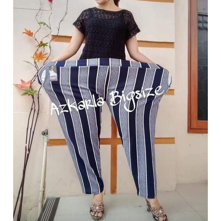 celana jumbo wanita celana panjang motif salur pasir kekinian muat bb 60-80 kg