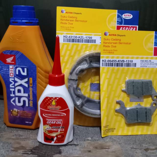 Paket kampas rem depan belakang+ SPX 2 full sintetic 800ml+ oli gardan petromax for Vario F1/Beat