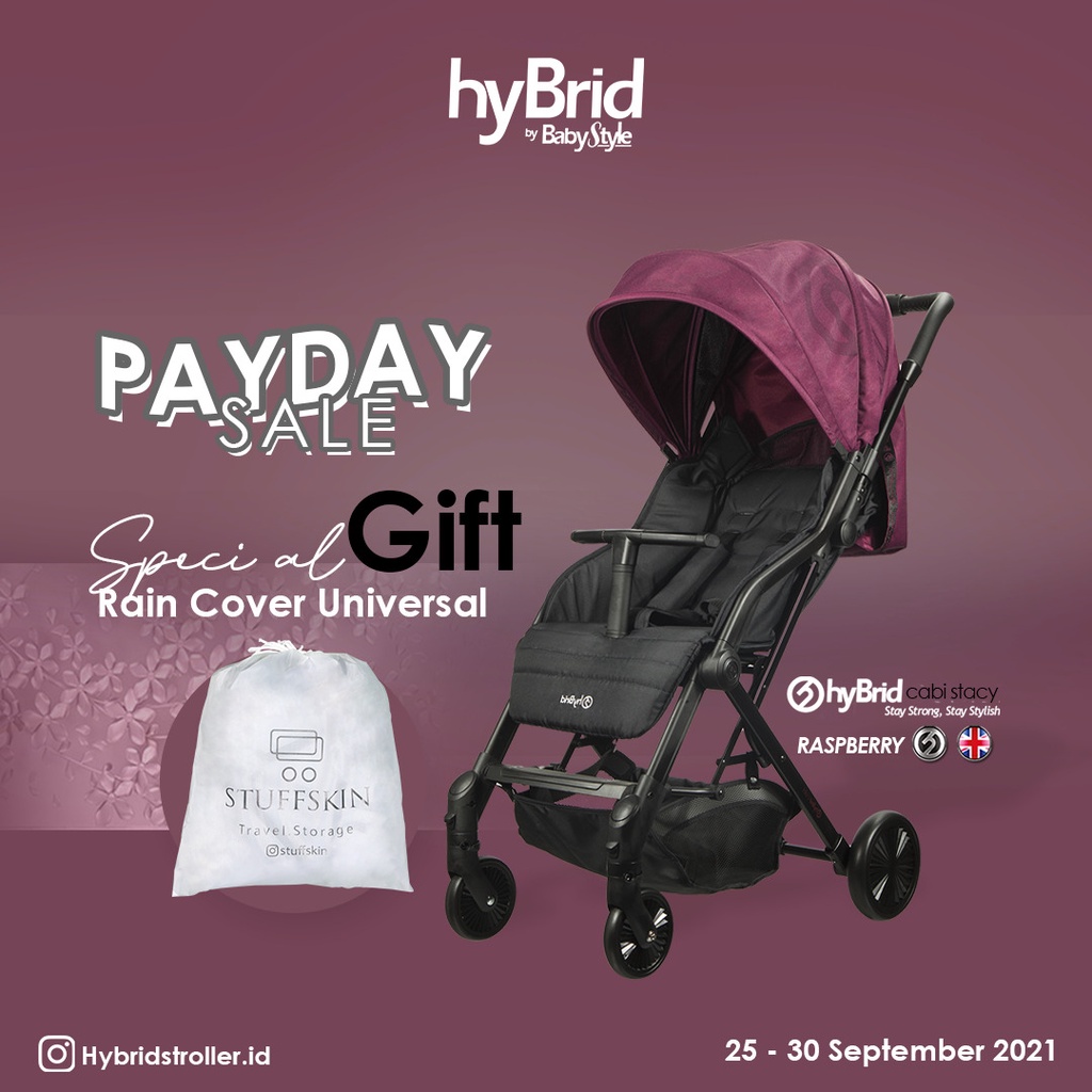 Hybrid Caby Stacy Stroller Charcoal / Raspberry + Seat Linner / Kereta Dorong Bayi