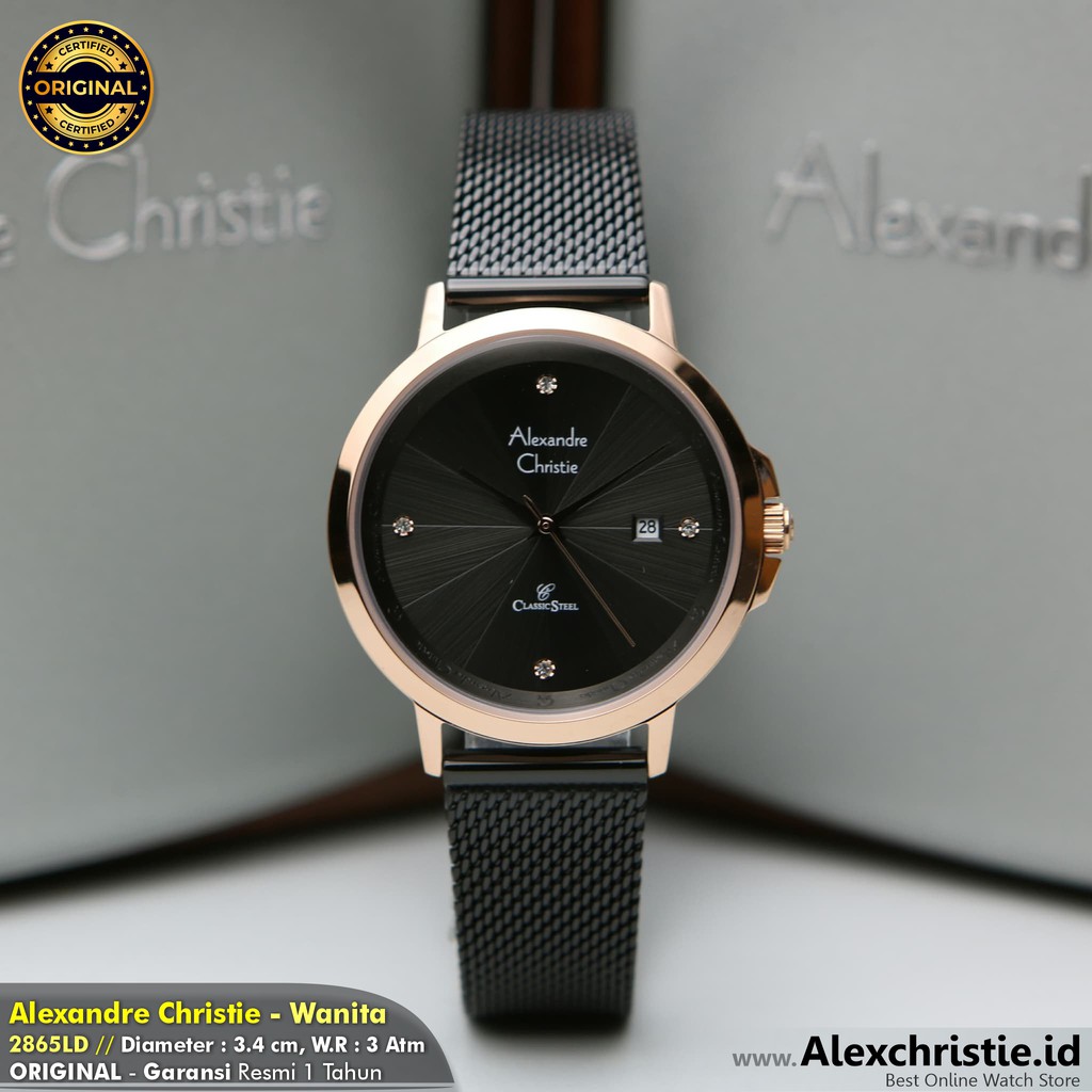 2020 Jam Alexander Christie Wanita AC 2865LD Rosegold Black Original - Cantik, Simpel, Elegan