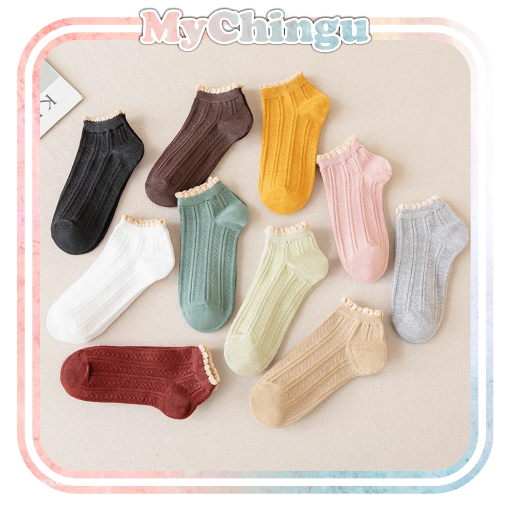 ❀ Chingu ❀ KK008 Kaos Kaki (Tanpa Kemasan) Wanita Tipis Pendek Semata Kaki Renda Fashion Korea Women Sock Import Murah