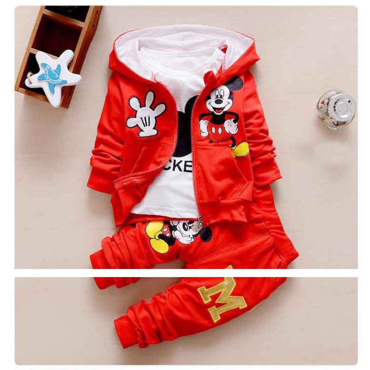 Baju Pakaian Anak Bayi Laki Cowok Perempuan Cewek Murah Import Jaket Kuning Merah Abu 3in1 Mickey