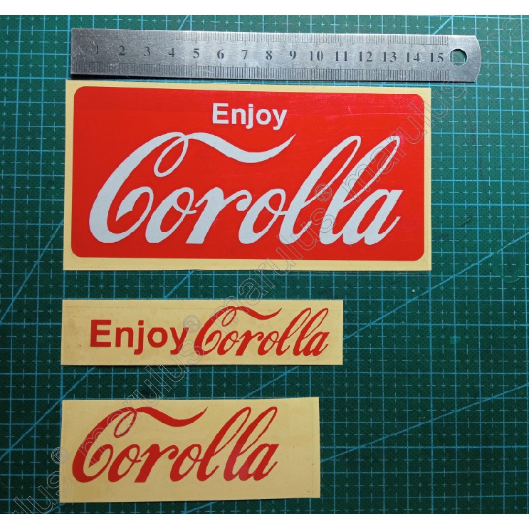 Stiker Cutting Enjoy Corolla 3 pcs Stciker Kaca Mobil Toyota Japan Classic Coca cola Style Font