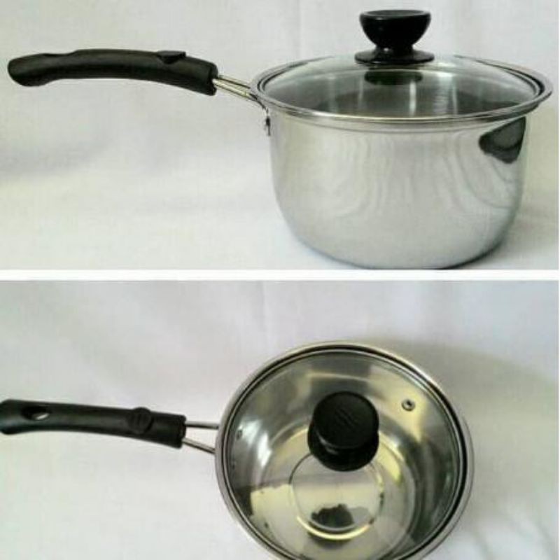 Panci mie 16cm tutup kaca stenliss steel subron / multi-purpose stockpot