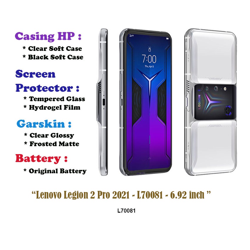 Lenovo Legion 2 Pro 2021 - L70081 - 6.92 inch - Case - Screen Protector - Battery - Dll