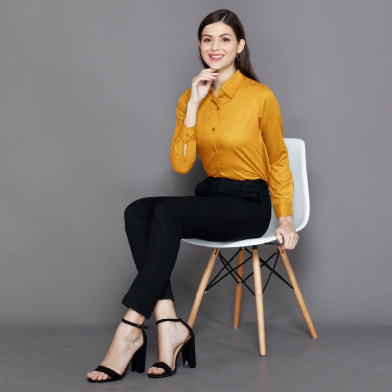 KEMEJA POLOS TANGAN SKODER | BAJU KANTOR PUTIH HITAM | KEMEJA FORMAL| ATASAN WANITA LENGAN PANJANG-5