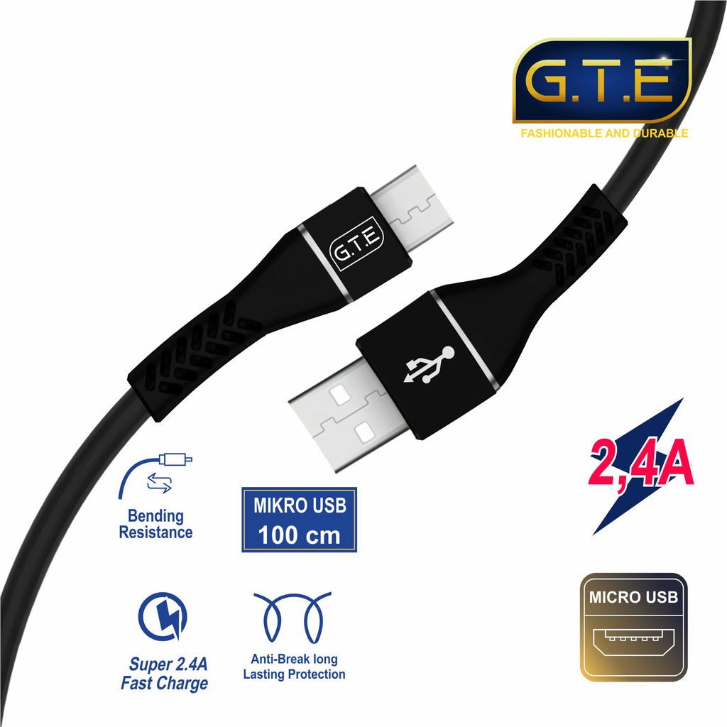 Kabel Data Mikro USB GTE Fast Charging 2.4A