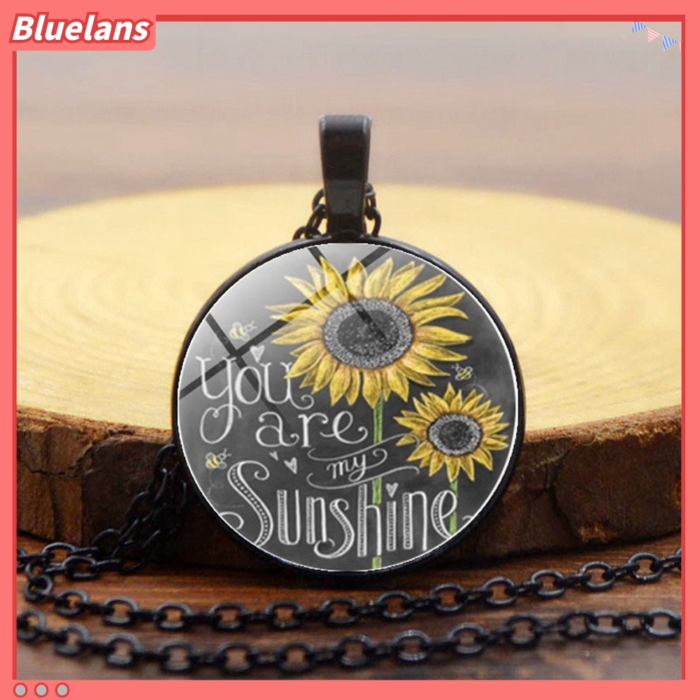 Bluelans Vintage Sunflower You Are My Sunshine Cabochon Glass Chain Necklace Jewelry