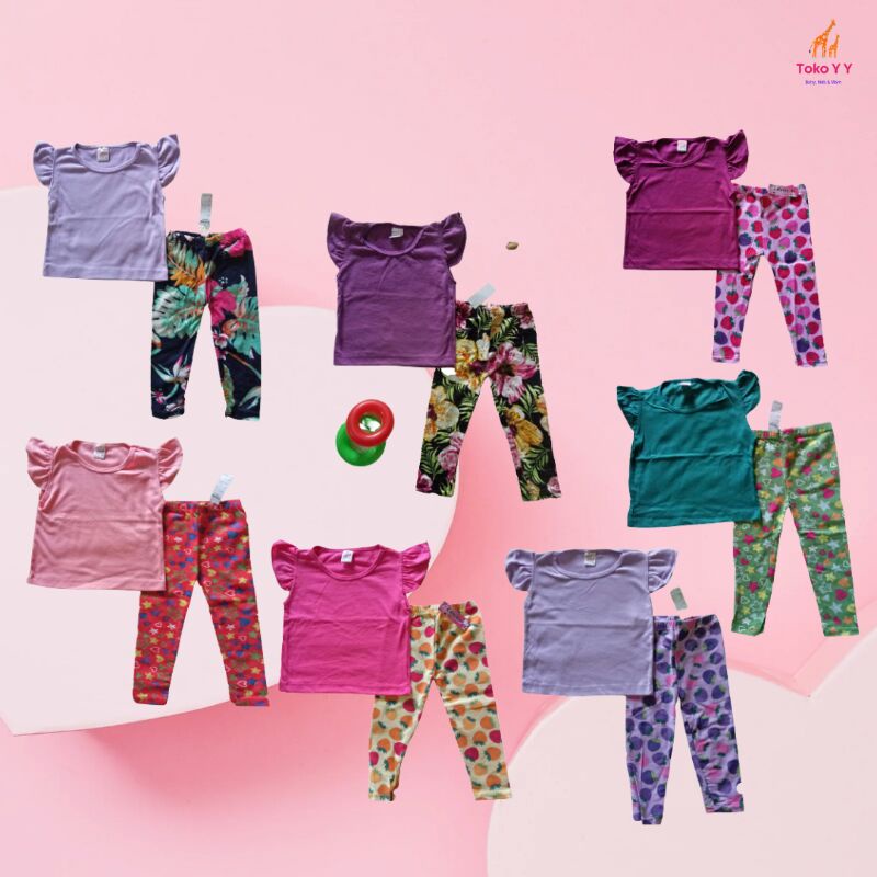 Stelan Baju Bayi Perempuan Kaos Pendek Celana Panjang 6 - 12 bulan