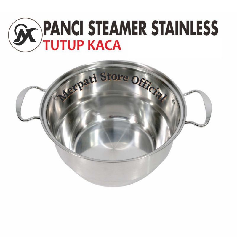 Merpati Store - Panci Kukus Panci Stainless 24cm / Kukusan Stainless Panci Kukusan Tutup Kaca Stainless Steel