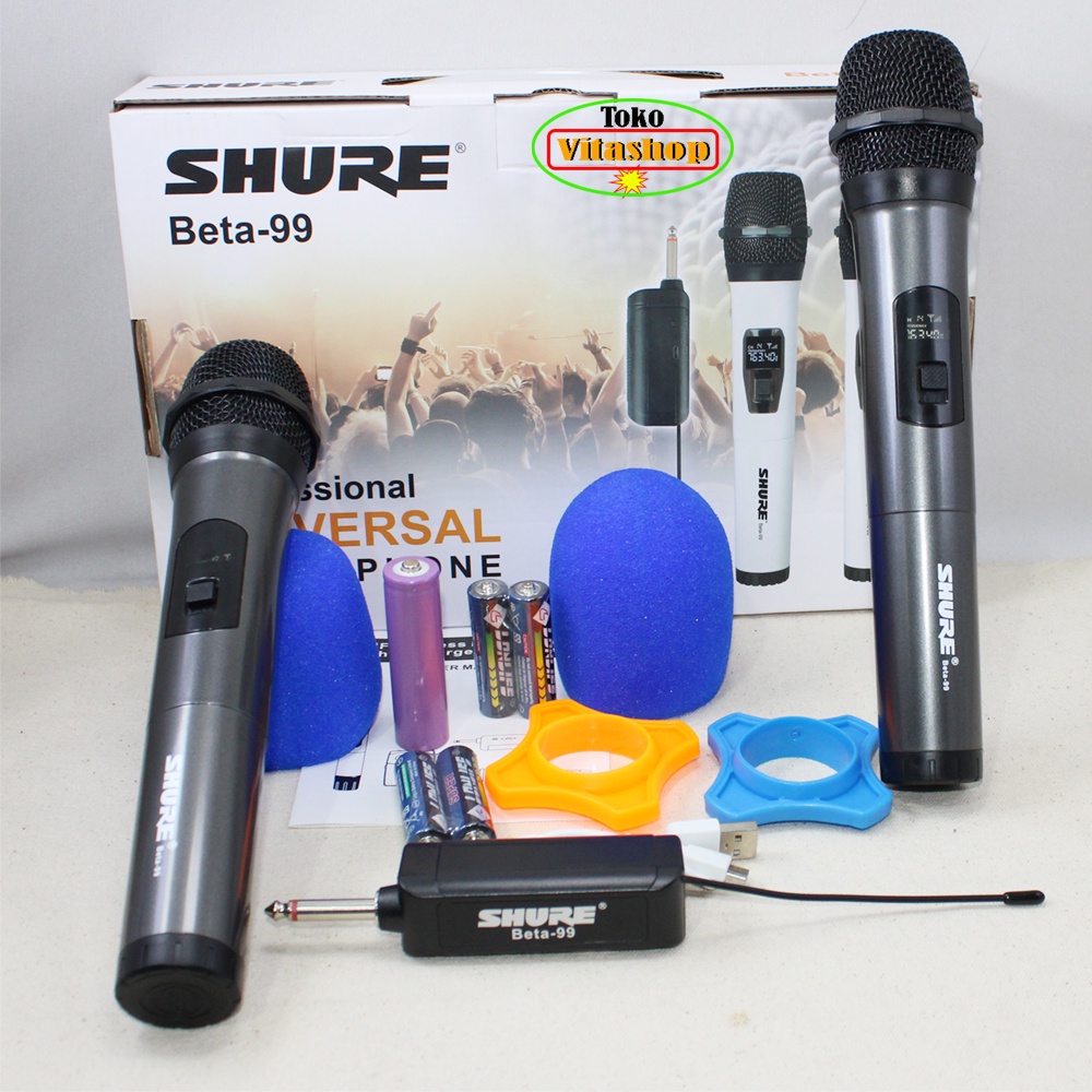 Shure Microphone Wireless BETA-99 Mic Werless 2 Handle Mikrofon Tanpa Kabel Terbaru