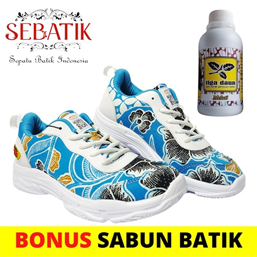 [ORIGINAL BY SEBATIK] Paket Lengkap Sepatu batik SB - 01 (Biru) Solo Sneakers Casual Lokal Original 