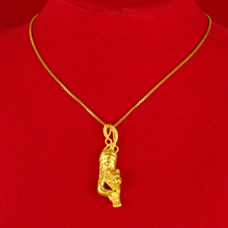 Kalung Emas Asli Kadar 375 Hias Liontin Zodiak Harimau 3D Serbaguna Untuk Pasangan