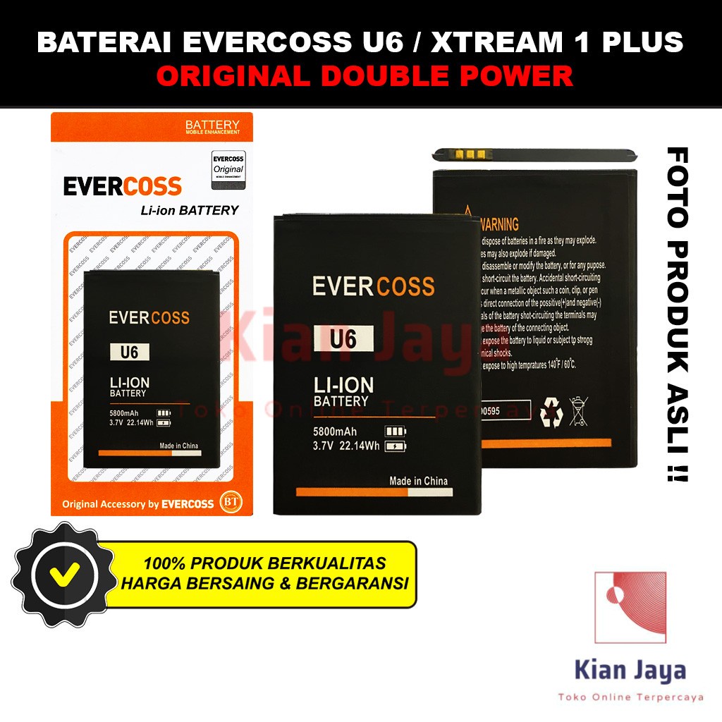 Baterai Evercoss U6 Prime Xtream 1 Plus M55B Original Double Power Batre Batrai Battery Hp Ori