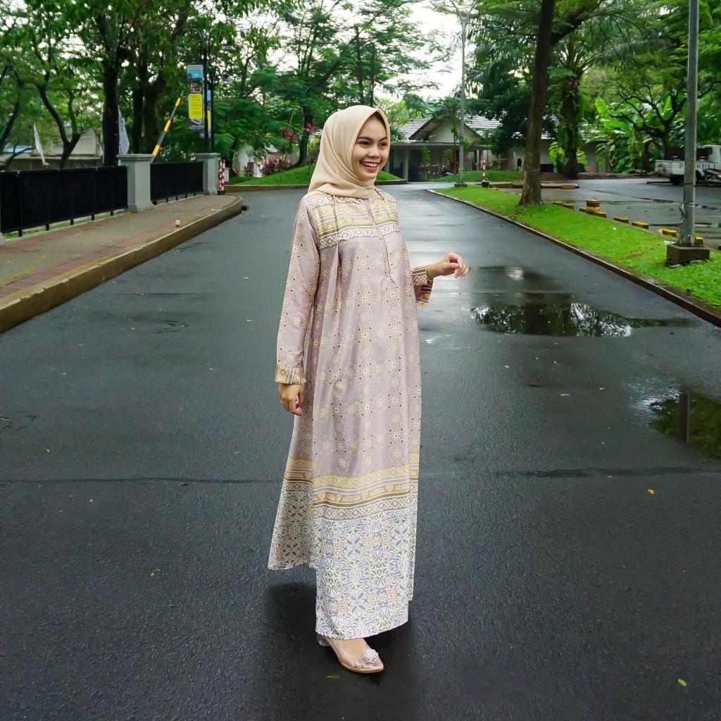 KHANZA DRESS PREMIUM COLLECTION MOTIF PRINTING SIZE S-M, L-XL TERBARU BAHAN SAHARA SILK PAKAIAN GAMIS KONDANGAN MEWAH TERLARIS MUSLIM WANITA BY ZENIC ID BISA COD