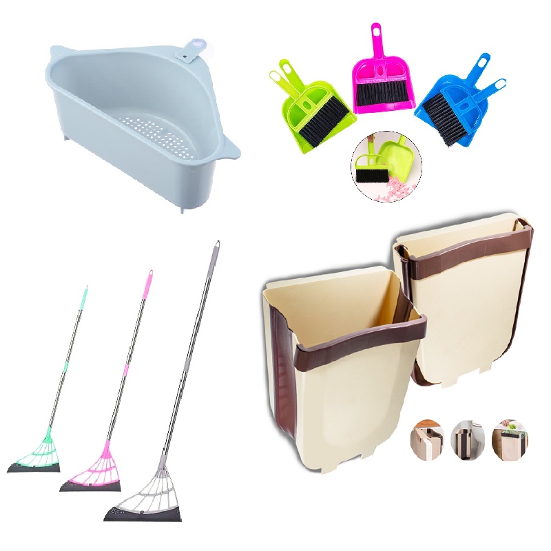 Rak Sudut Wastafel, Tempat Sampah Lipat, Sapu Mini, Sapu Lipat Silikon Multifungsi Warna Warni SET / Saringan Dapur Segitiga Gantung Multifungsi Cuci Piring / Alat Lap Kaca Serbaguna / Dustpan Brush Sapu Pengki Set Pengki sisir Pengki rumah Serokan