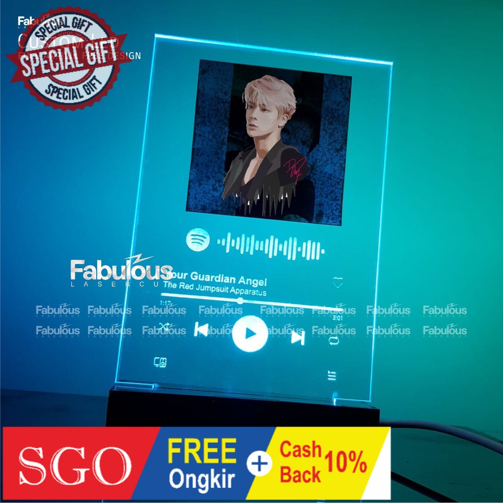 PO Custom Acrylic Spotify Art + Stand Kayu/Akrilik LED Premium