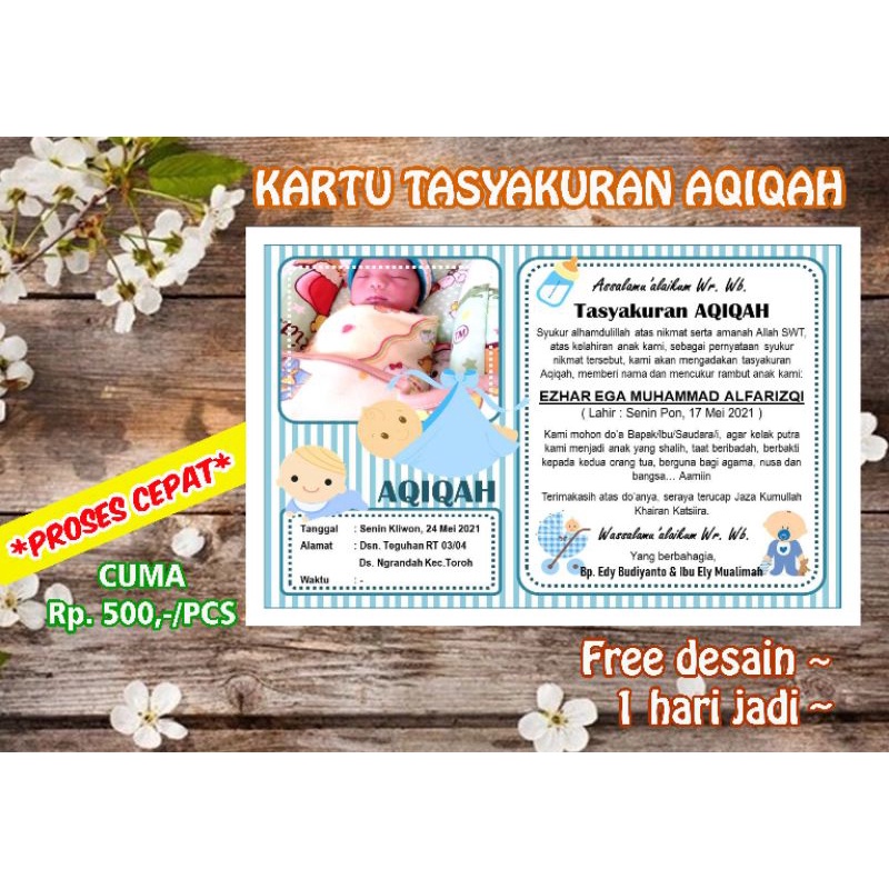 Kartu aqiqah/Kartu tasyakuran aqiqah/kartu bayi/Kado bayi/Undangan