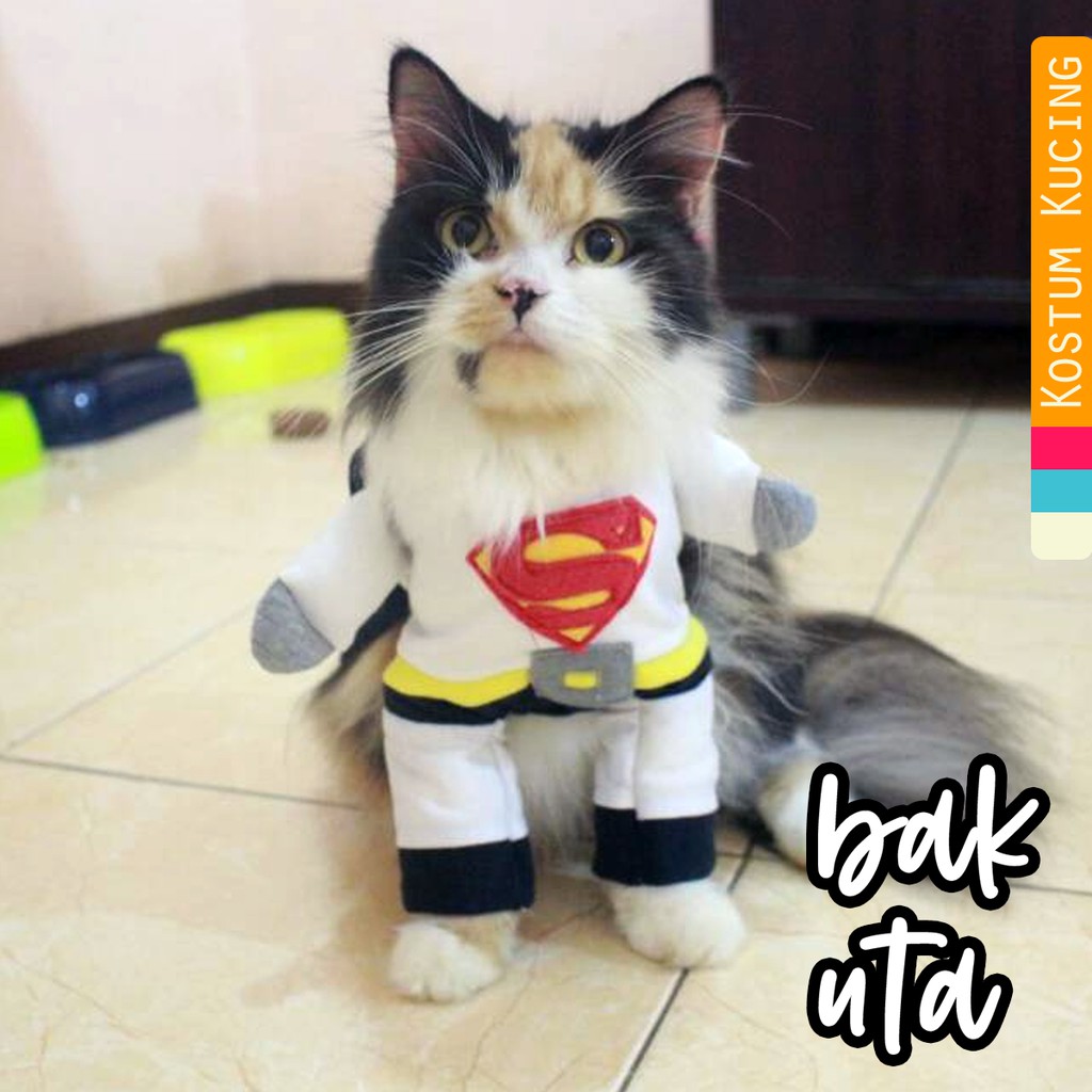 Kostum white superman untuk kucing dan anjing / kostum superhero hewan size S M L XL