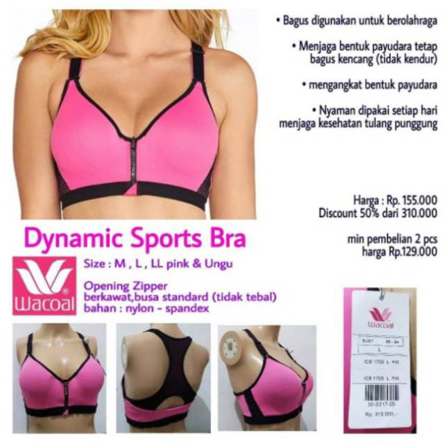 Wacoal Dynamic Sports Bra Zipper, Ungu & pink. SALE : 50% HEMAT
 Tag Price : Rp. 310.000