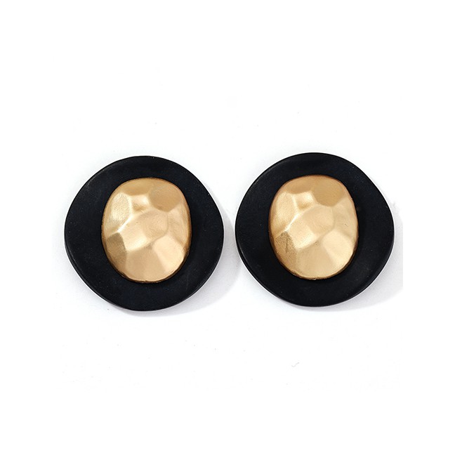 LRC Anting Tusuk Fashion Golden Geometric Round Irregular Embossed Alloy Stud Earrings D94451