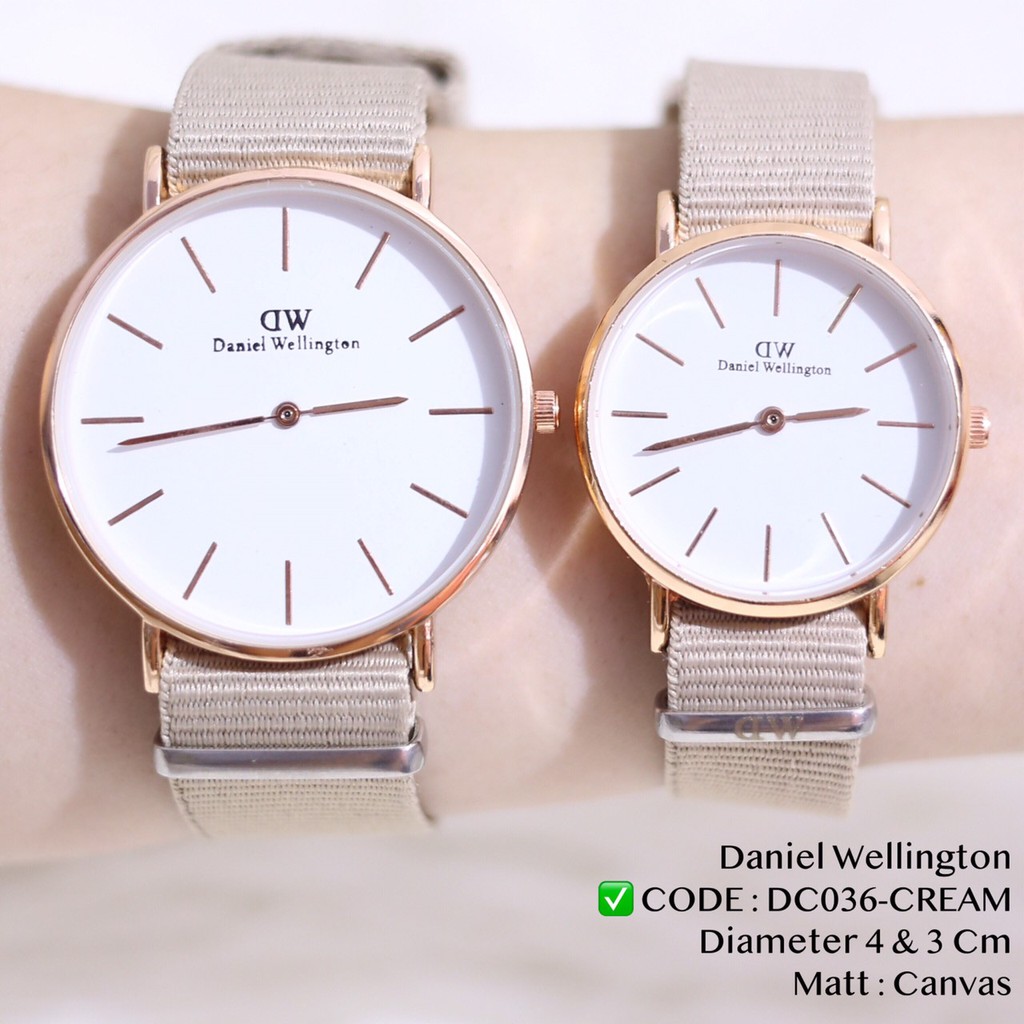 Jam tangan couple tali kain kanvas model 2 jarum grosir ecer termurah free baterai DC036