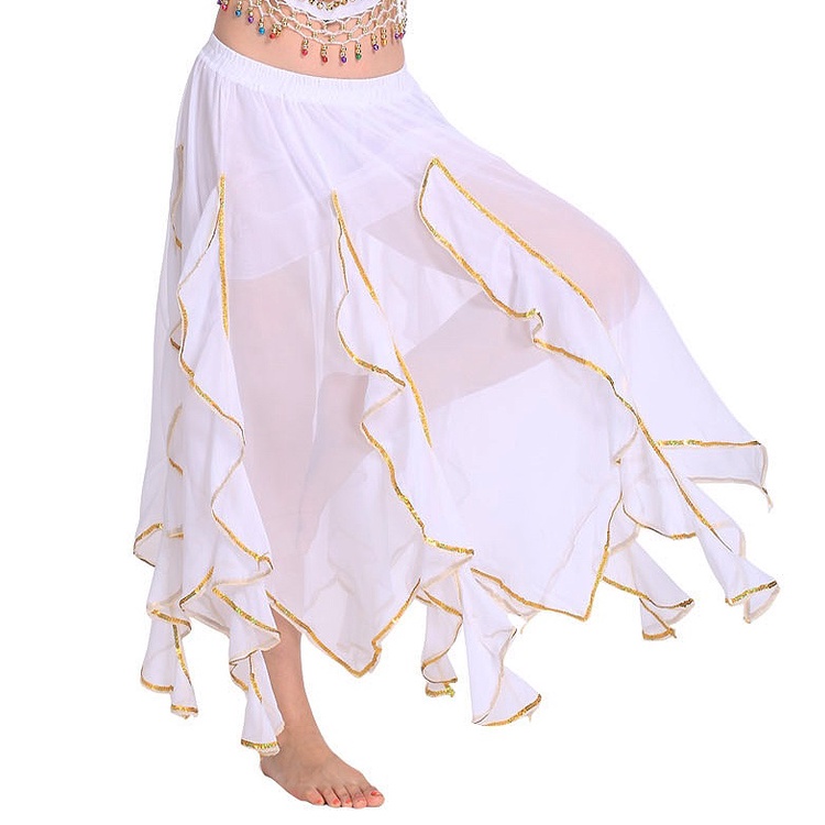 ROK TARI PERUT TARI TAMBORIN BELLY DANCE SKIRT RUFFLE MEKAR LIS GOLD EMAS ARABIAN BAWAHAN KOSTUM TAMBOURINE INDIA SIFON