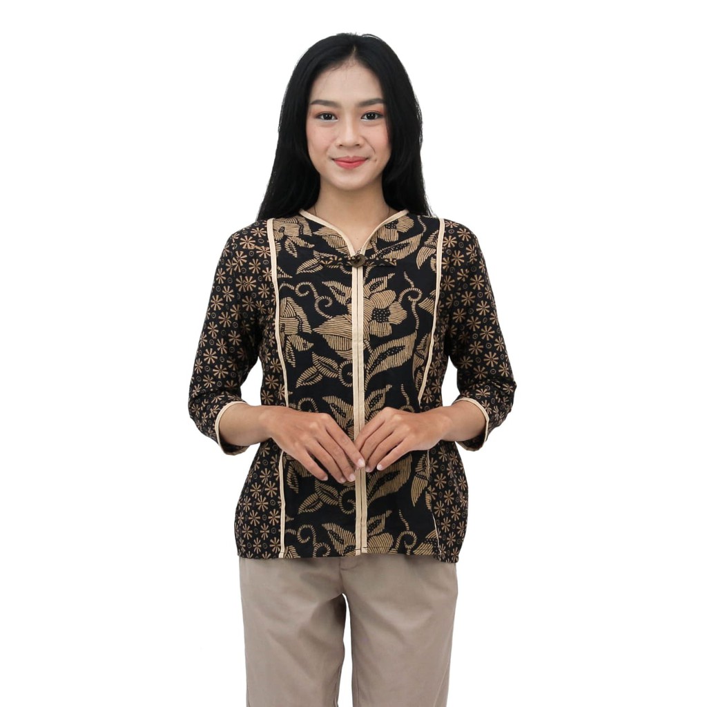 Atasan Batik Wanita Blouse Batik Dua Putri  S-M-L-XL-XXL-3L-4L-5L  Daun Kembar