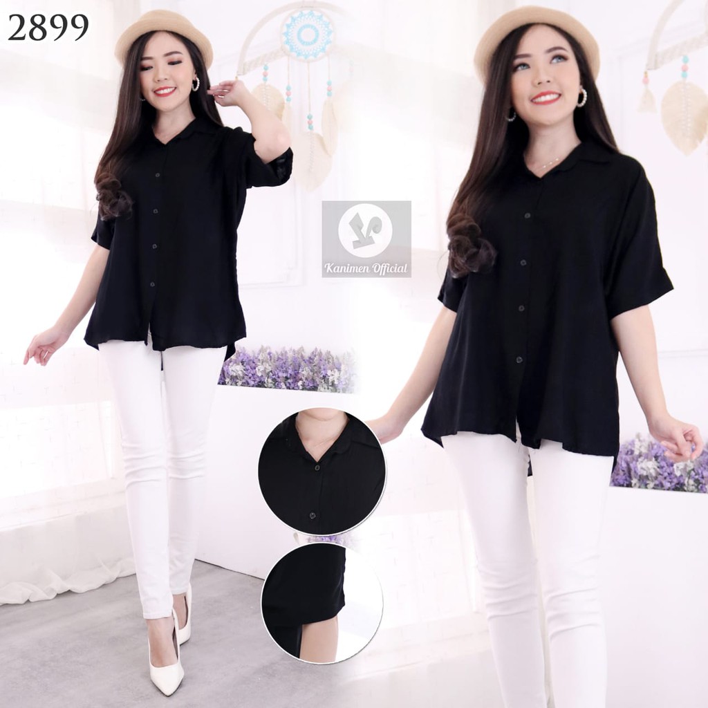 KEMEJA WANITA POLOS LENGAN PENDEK BASIC KATUN RAYON 30s -2899-