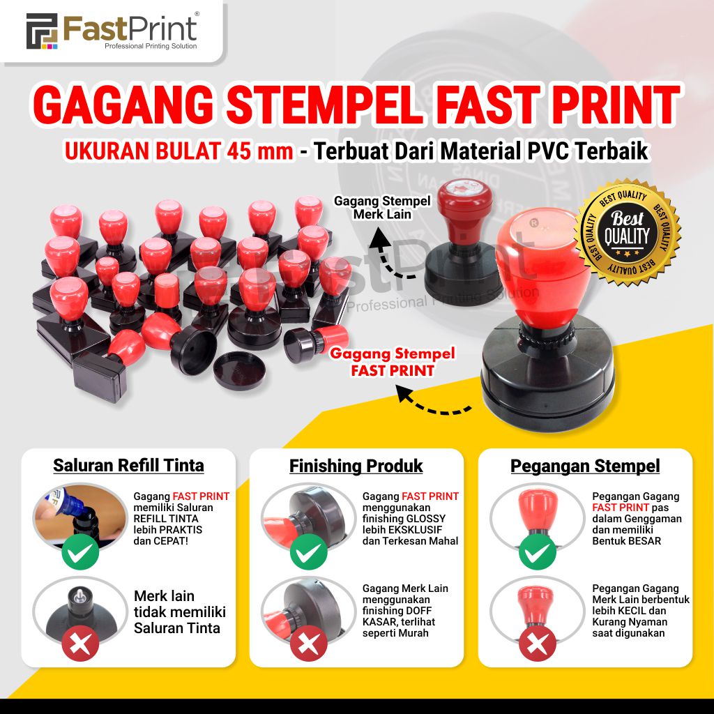 Gagang Stempel Flash Kilat Warna Ukuran Bulat Diameter 45 MM