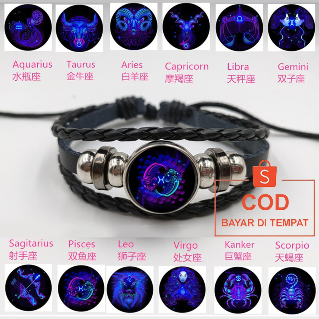 ✅COD Gelang Zodiak 3D Glow In The Dark Tali Hitam Polos Aksesoris Fashion Korean Style Pria Wanita Cowok Cewek Murah Couple Original