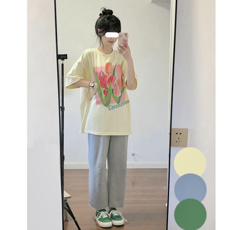 kaos atasan wanita print krem / baju oversize wanita korea / atasan kekinian premium / t shirt original Import