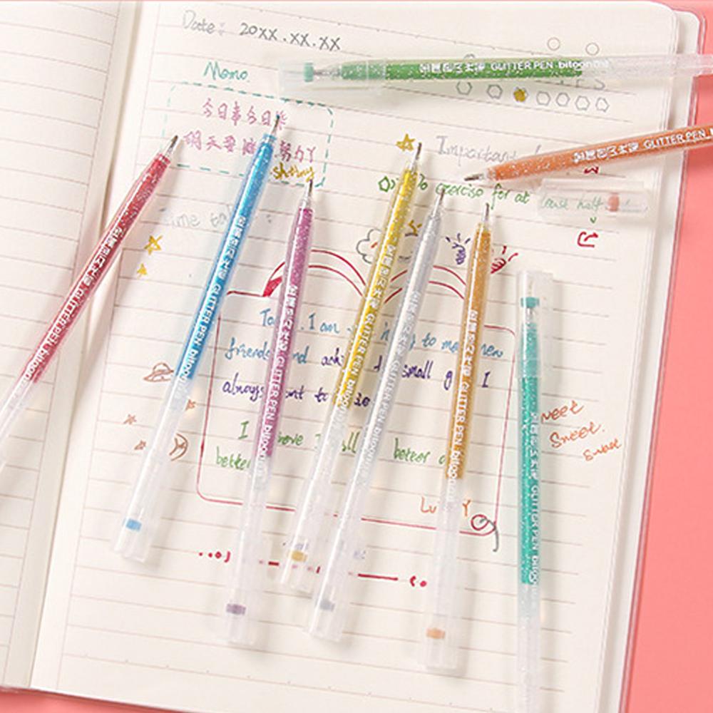 Timekey 12pcs / set Pen Gel Highlighter Glitter Multi Warna Untuk Stationery Sekolah / Kantor / Scrapbook DIY D9X6