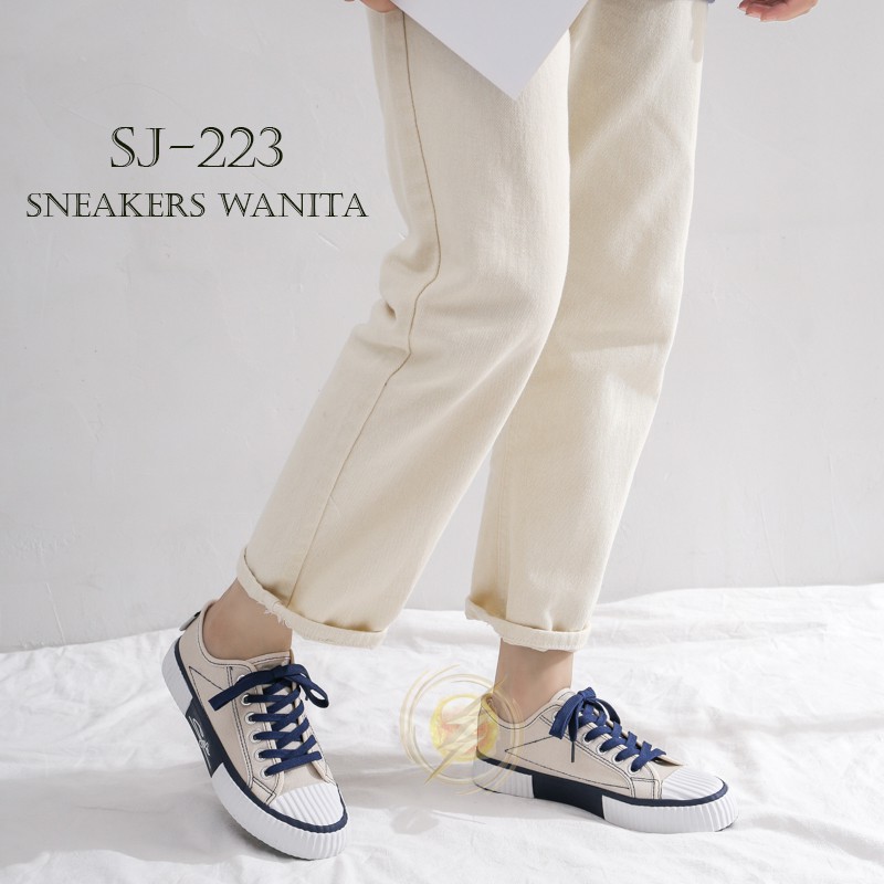 【OOS】Sepatu Sneakers Wanita Casual Wear ala Back To School Import Kualitas Super Premium - Cream 223