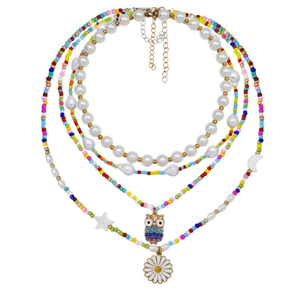 Mxbeauty Kalung Bunga Gadis Trendi Mutiara Hadiah Gaya Bohemian Perempuan Manik Pria Rantai Klavikula