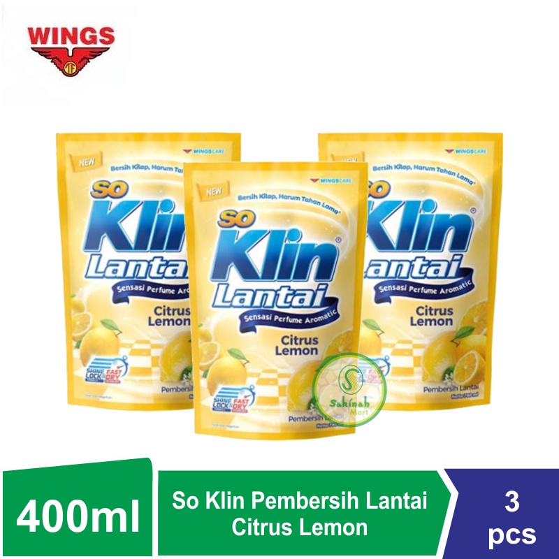 So Klin Pembersih Lantai Citrus Lemon 400ml (3pcs)