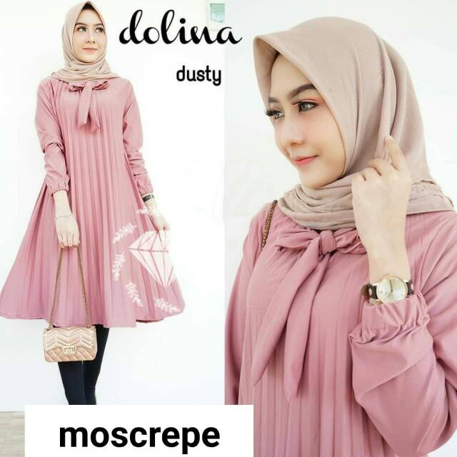 Tunik dolina prisket bahan moscrepe bagus warna pinj