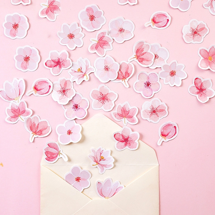 45Pcs Stiker Motif Cherry Blossom Warna Pink untuk Scrapbook / Jurnal / Diary-1