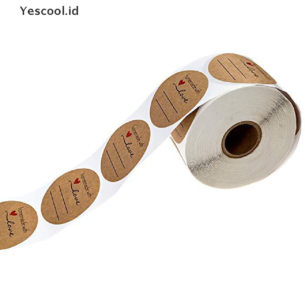 【Yescool】 500pcs/roll Kraft Paper Labels Sticker Homemade With Love Scrapbooking Stickers .